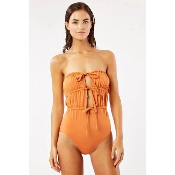 NWT Free People Solid & Striped The Paula One Piece Swimsuit Strapless Orange XS - Picture 2 of 15